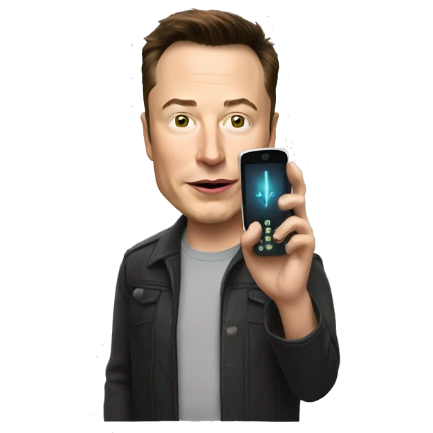 Elon Musk holsing a phone showing the screen emoji