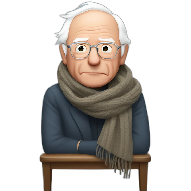 Bernie sanders freezing on chair wearing a scarf emoji