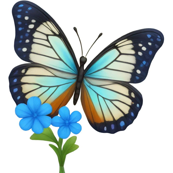 Butterfly and blue flowers  emoji