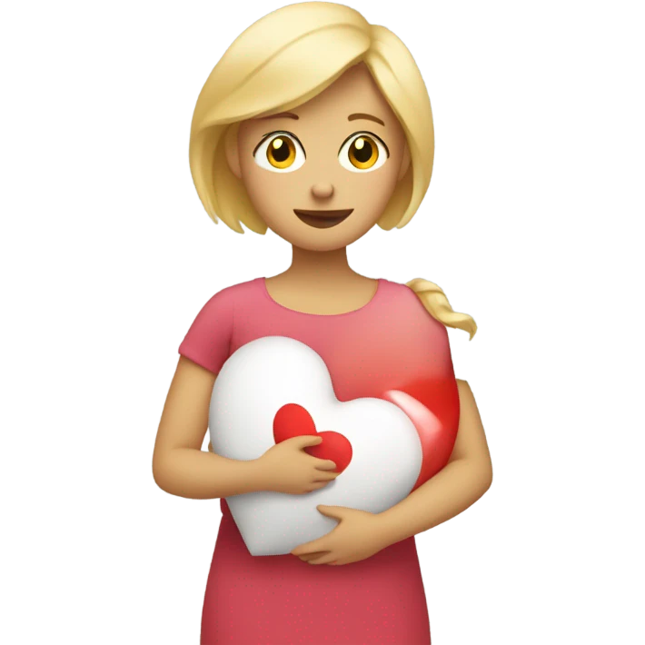 Blonde Mother holds her  big heart in her arm emoji