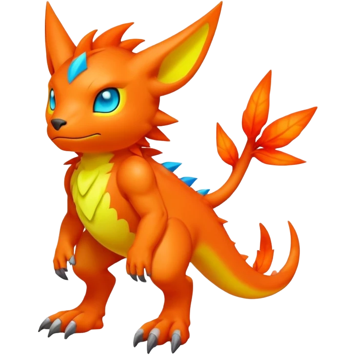  lush warm-colored neon-colored Digimon-Fionbri-creature (full body) emoji