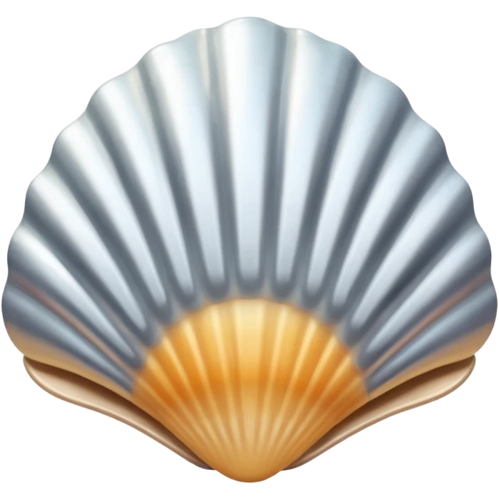 A seashell emoji made of polished silver chrome, smooth curved surface, reflective metallic highlights, elegant minimal design, iOS emoji style, centered, clean white background, soft lighting emoji