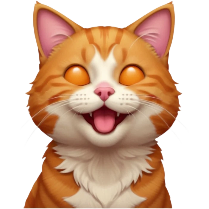 A high-resolution photo-realistic digital illustration of a ginger tabby cat head tilted yawning eyes open, chest upward emoji