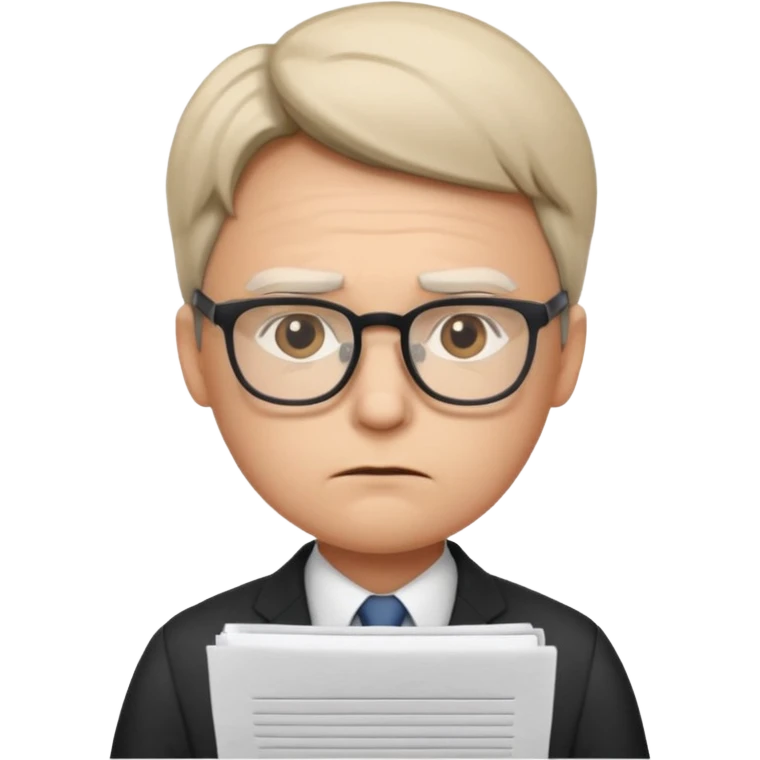 Frowns with Glasses, Office Boss: Business outfit, holding papers, frowning behind glasses, serious look
 emoji
