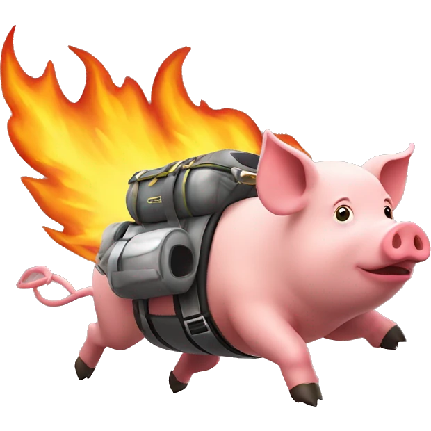 pig flying with jetpack and flames  emoji