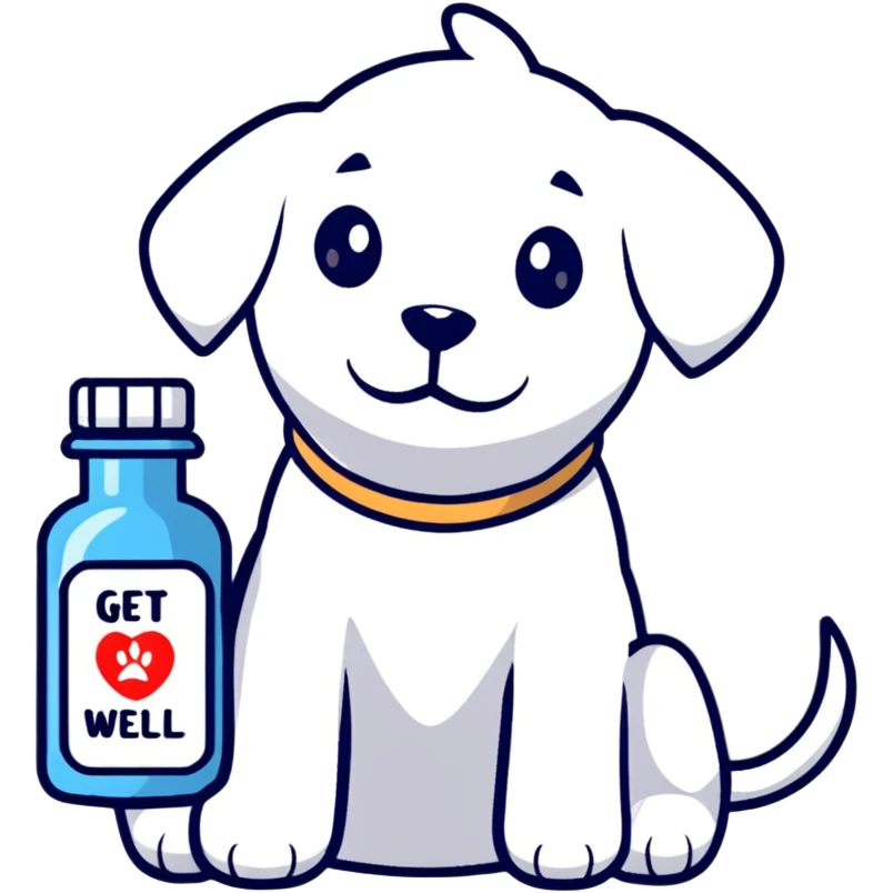 cute puppy with medicine bottle and get well soon message emoji