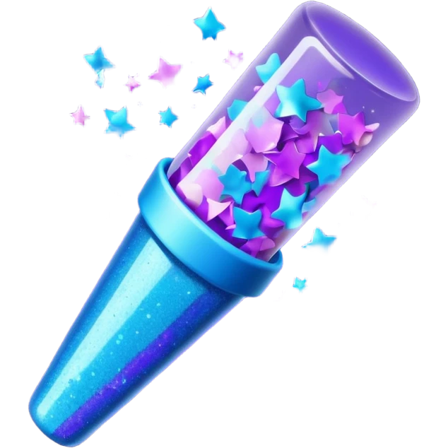 Emoji with glowing confetti popper, purple and blue colors emitting confetti and glitter, creating a bright festive atmosphere emoji