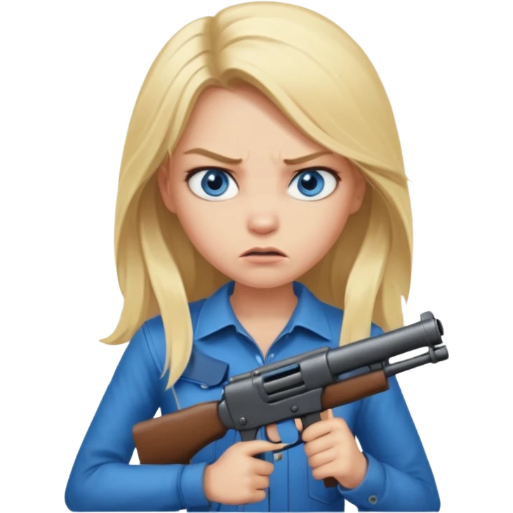 Beautiful  blue eye blonde Long Hair Gangsta girl Looks angry  with a big gun emoji