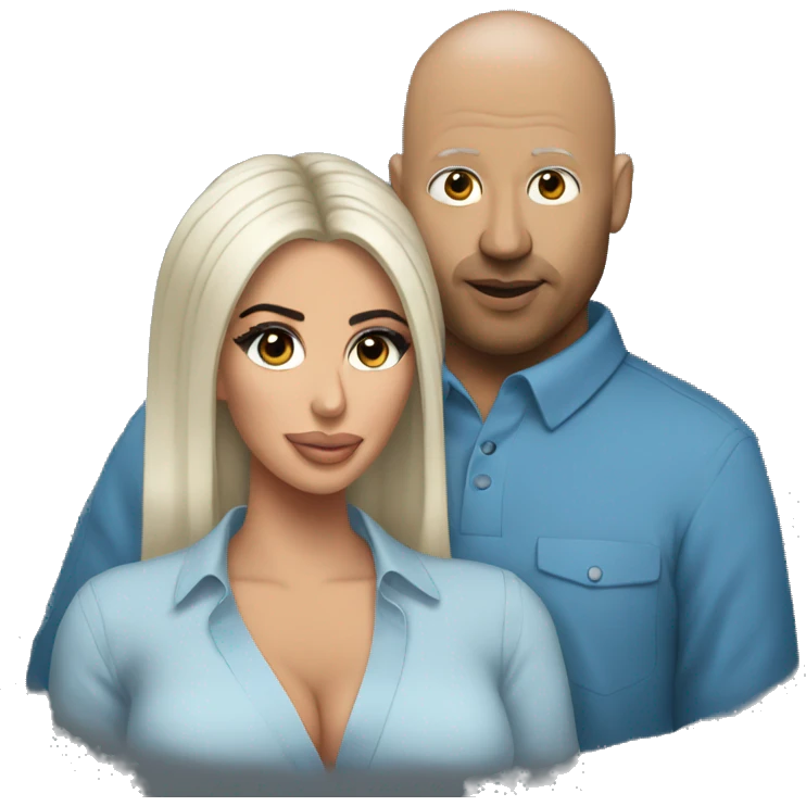 bald man in blue shirt holding Kim kardashian emoji