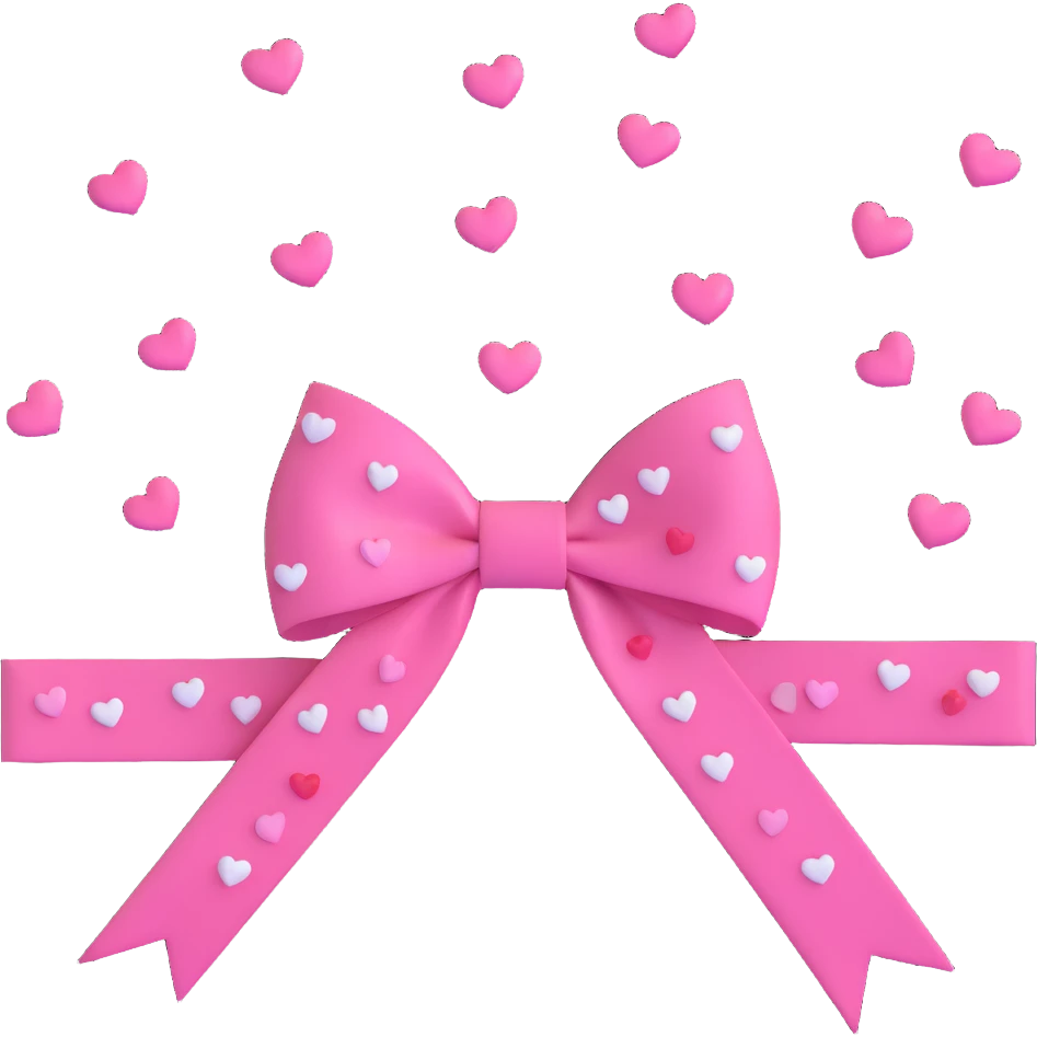 pink bow with tiny heart confetti accents emoji