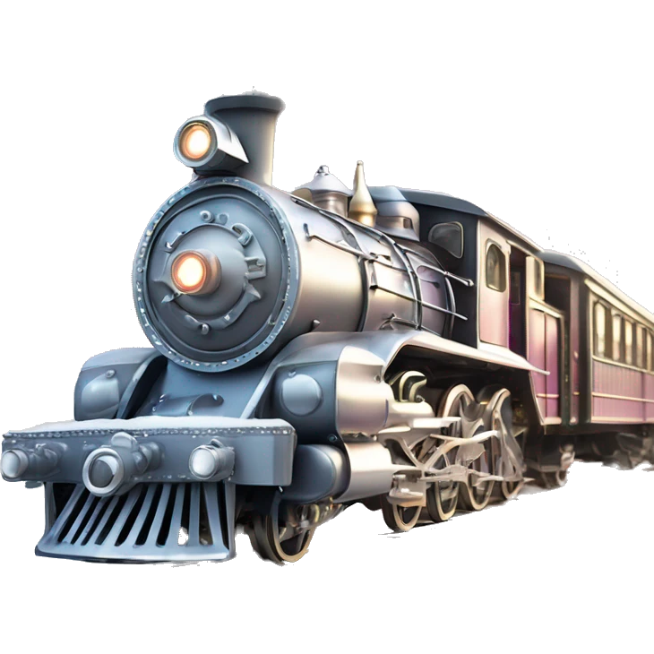 Realistic old fashioned Christmas steam train with pastel colors and shiny metallic silver decorated with diamonds and rhinestones sitting on train tracks on top of snow isolated emoji
