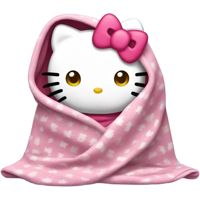 Hello Kitty, wearing a blanket emoji