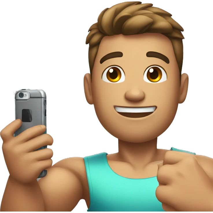 muscular boy with a smartphone taking a selfie of himself emoji
