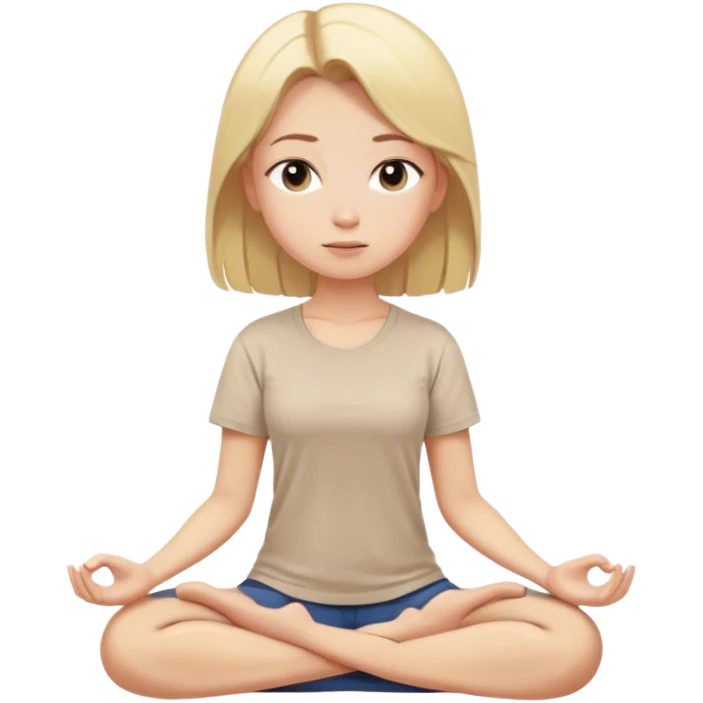 girl in beige t-shirt with blonde hair meditates emoji
