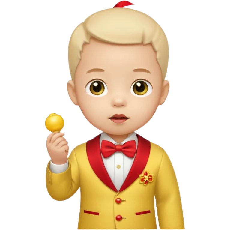 baby guy, pacifier, wearing yellow chinese royal ancient custome, red bow tie emoji