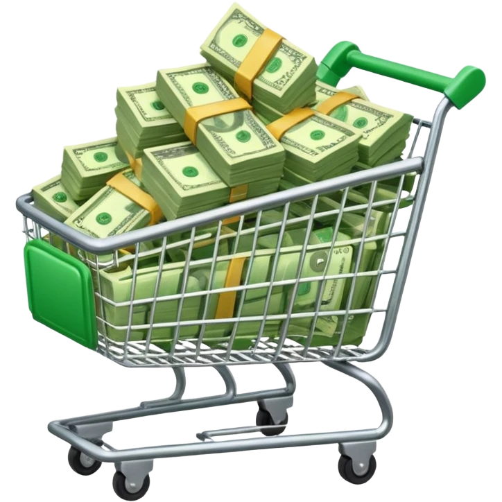 Сделай продуктовую тележку наполненную огромной кучей денег emoji