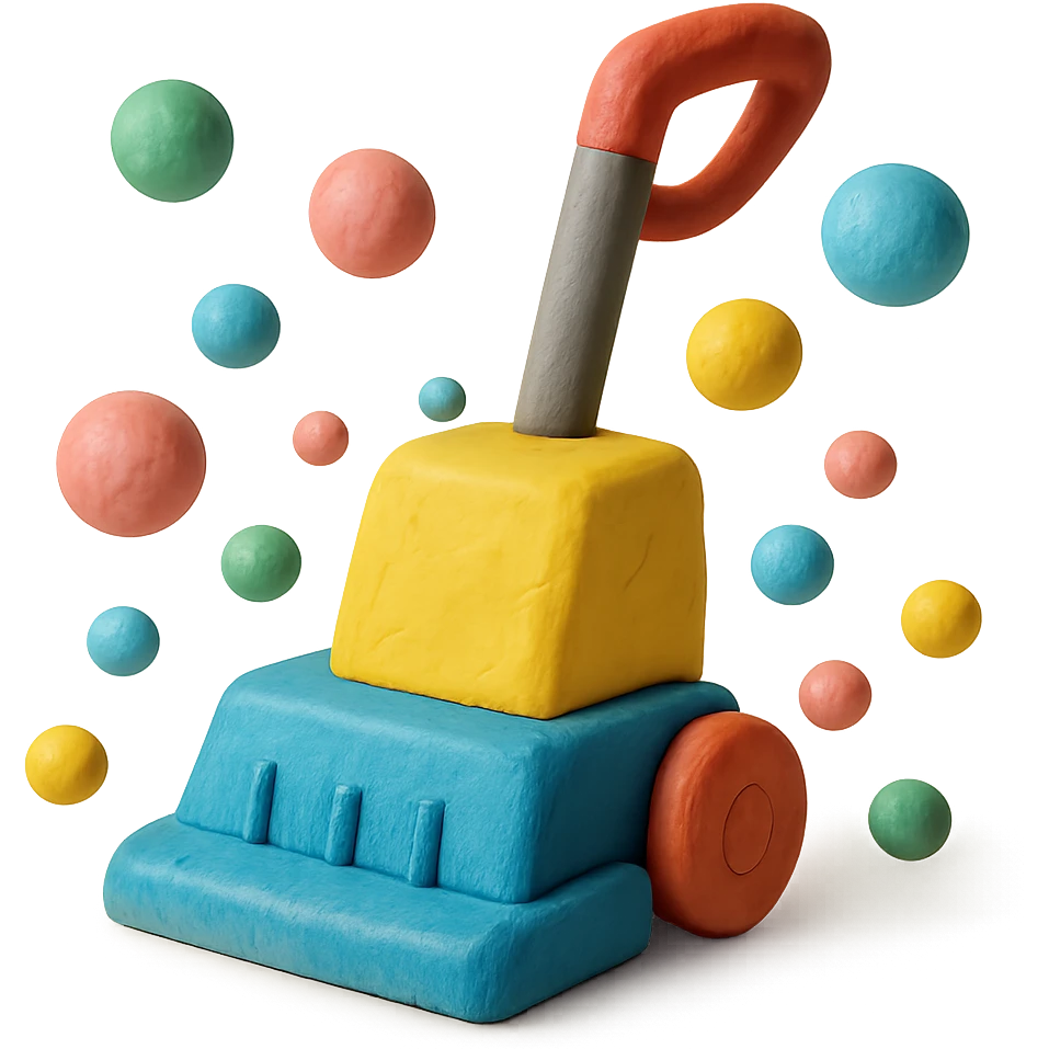 cartoon carpet shampooer surrounded by colorful bubbles, no background emoji