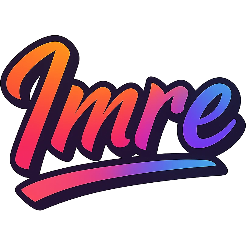 The name 'Imre' in a modern, colorful gradient font with a dark outline, on a transparent background. The name is underlined or partially underlined with a dynamic, slanted underline, styled like the sample images. emoji