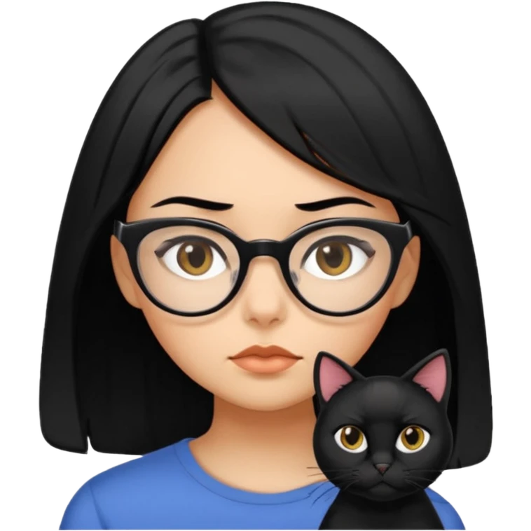 crie emojis de uma garota com cabelo médio um pouco abaixo do ombro e preto, óculos pretos no formato gatinho, boca média, olhos gastando emoji