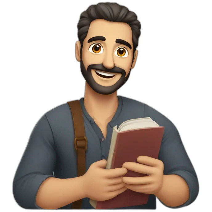 Armenian men reading interesting book and looking at camera and smiling  emoji