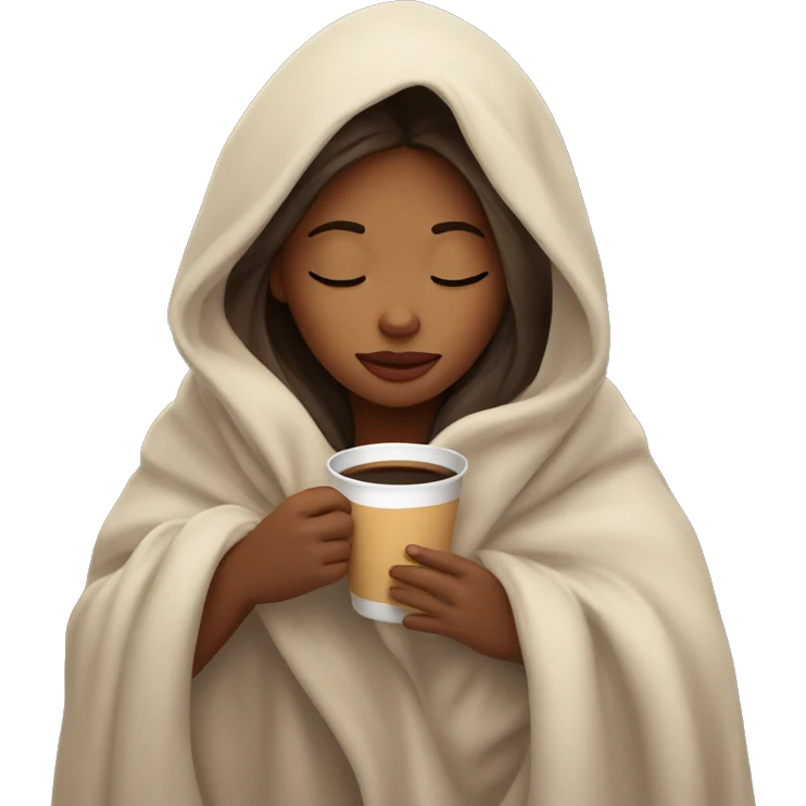 girl inside a blanket sipping coffee eyes closed emoji