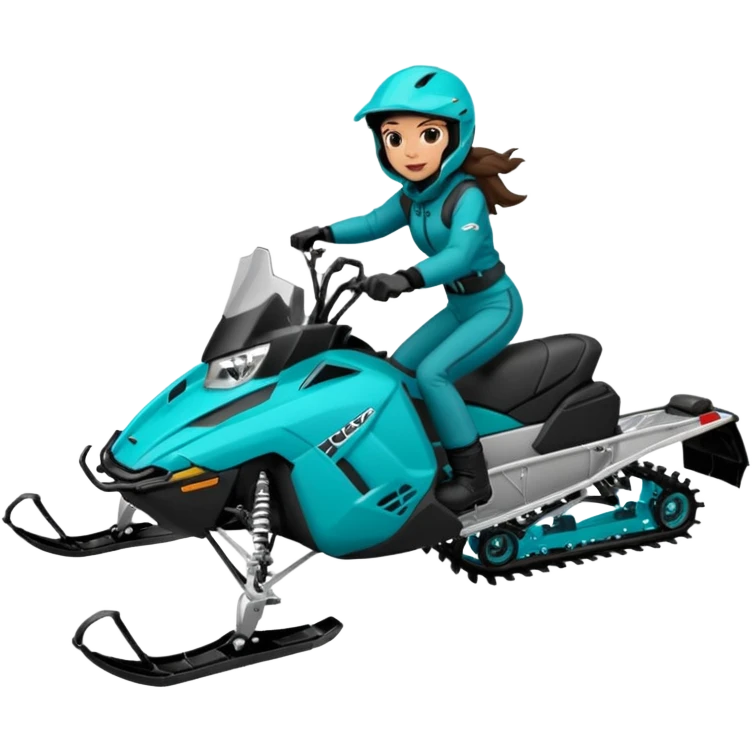 Can you create an emoji of a brunette girl on a teal polaris khaos 850 155 snowmobile action shot emoji