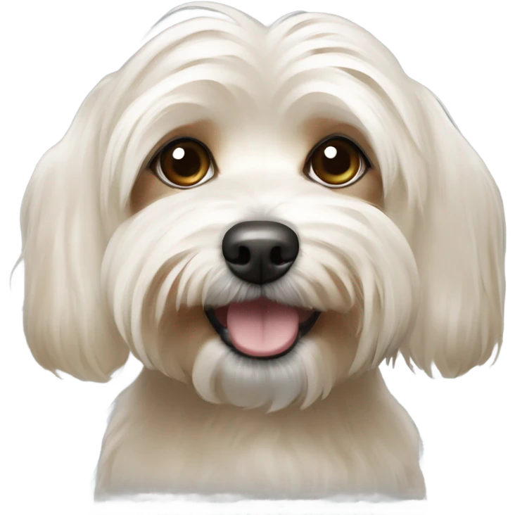 A havanese dog,that’s mostly cream,with a bit of light brown on the ears emoji