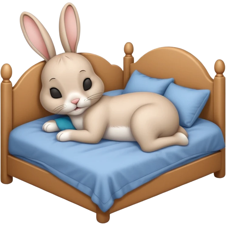 cartoon rabbit sleeping soundly in a big bed by itself with its eyes closed and no stuffed animals emoji