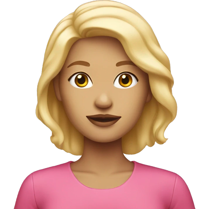 Blonde woman wearing pink emoji