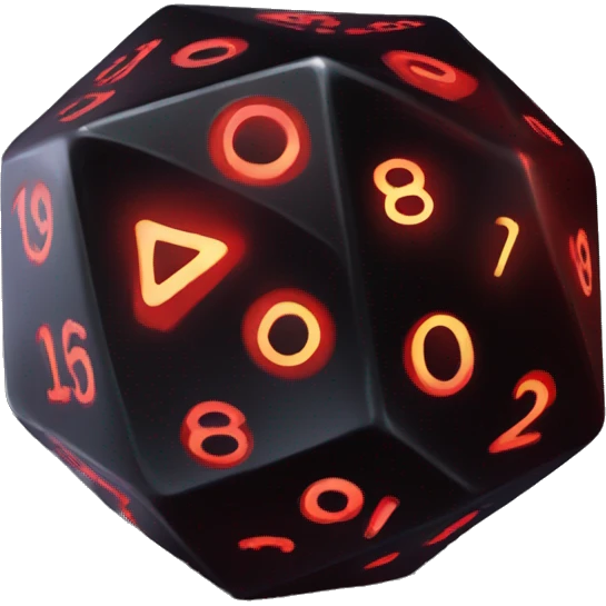 D20 dice black with red numbers glowing emoji