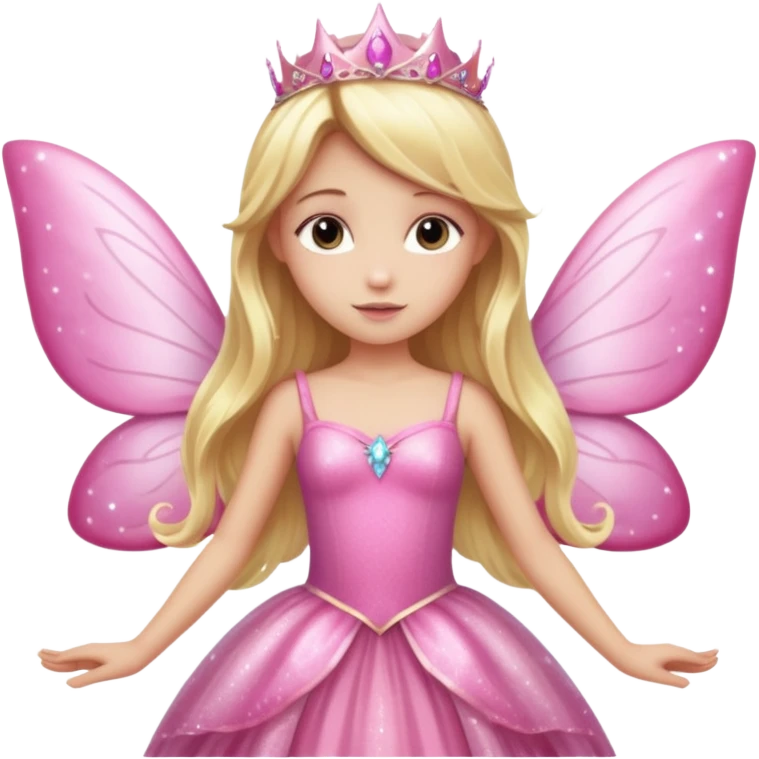 Long blonde hair pink sparkle princess dress large fairy wings emoji