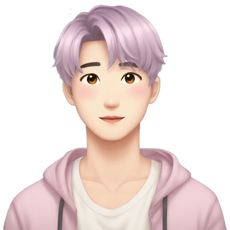 Gorgeous bright sparkly romantic Asian anime gentle man with blushing face aesthetic trending style outside emoji
