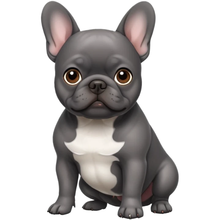 dark gray french bulldog with brown eyes and white belly emoji