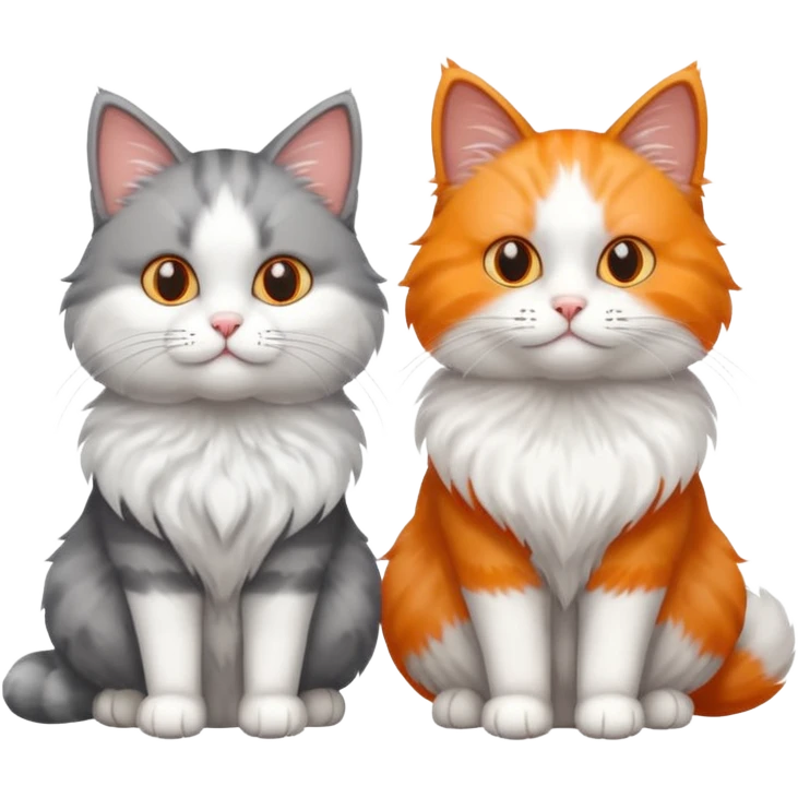 a very fluffy grey and white cat sitting next to another cat emoji