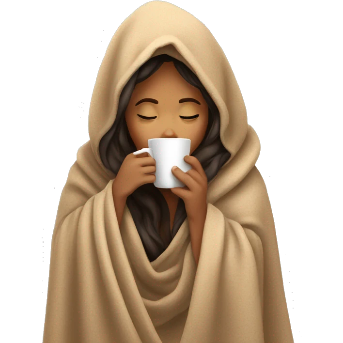 girl inside a blanket sipping coffee eyes closed emoji