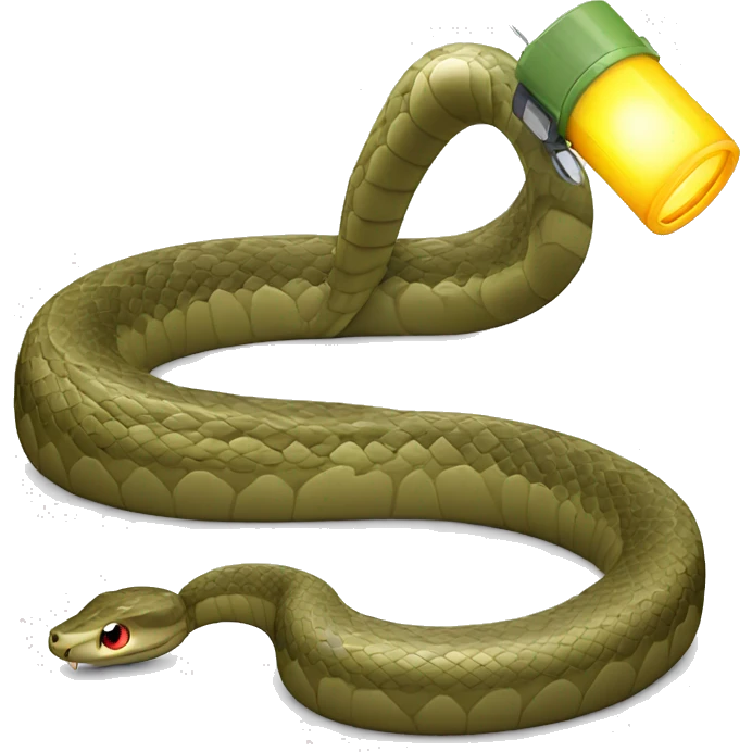 A snake with a flashlight as a head and his tail connected to a battery emoji