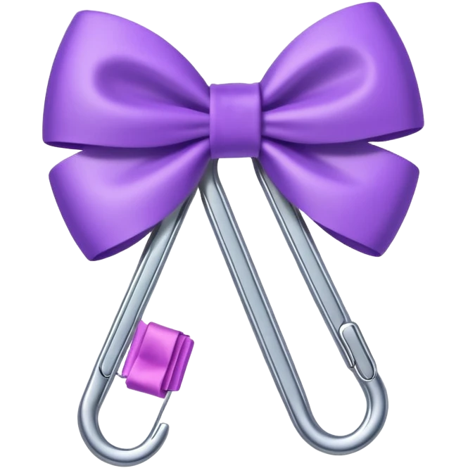 one silver paper clip with a purple bow in the middle emoji