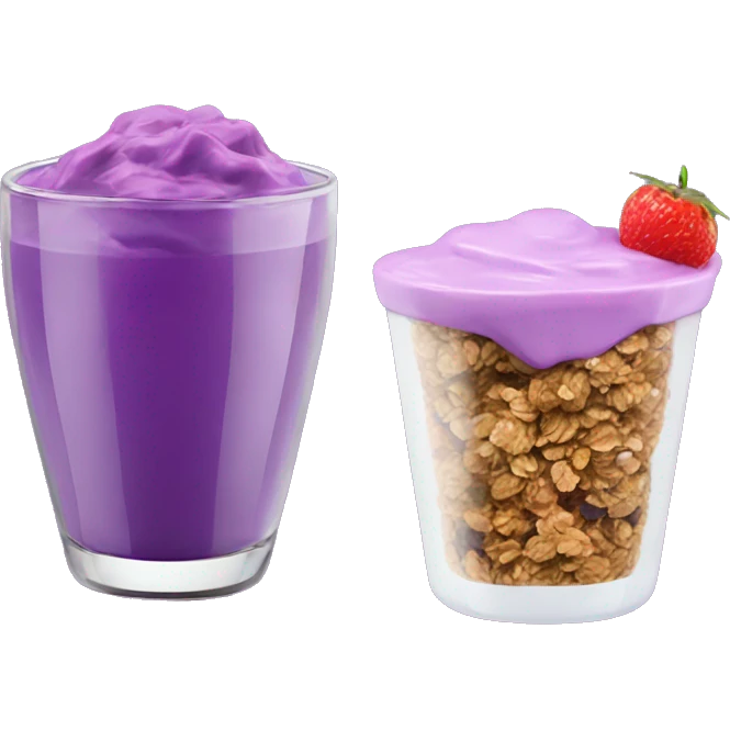 Make a glass with purple yogurt, and granola with fruits  emoji