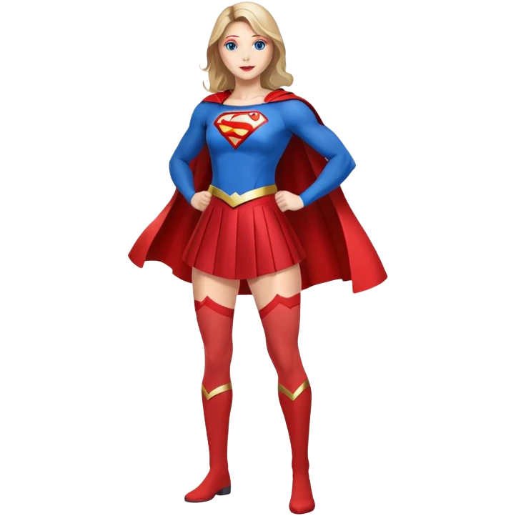 Supergirl superhero full body, blue tights with red skirt, red cape and S emblem on chest emoji