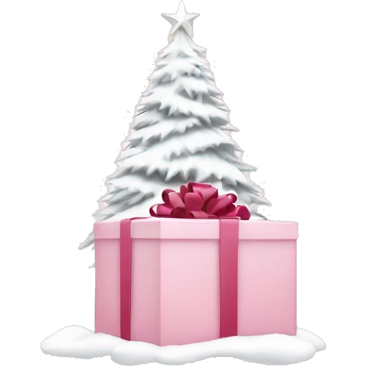 Light pink Christmas gifts under a white Christmas tree  emoji