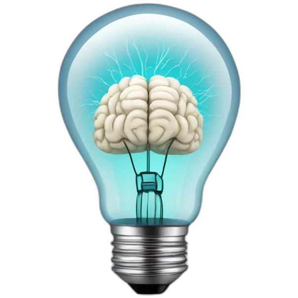 Light bulb with the filament in the shape of a brain emoji