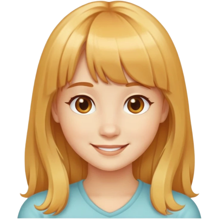 smiling girl with honey-colored hair, bangs, and long hair emoji