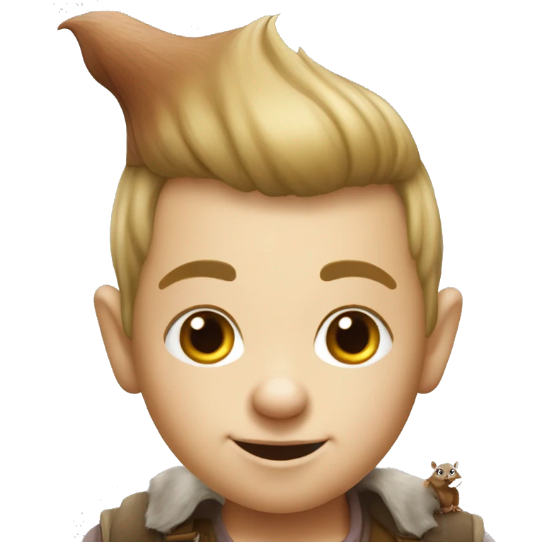 young shaved cute gnome with a squirrel tail emoji