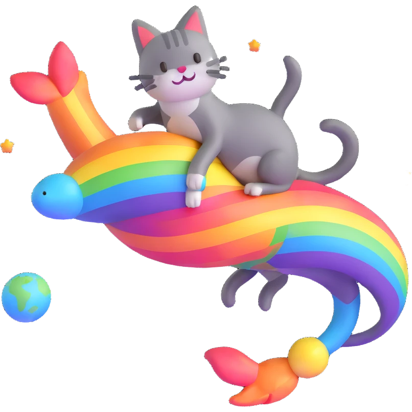 flying cat pooping rainbows in outer space with stars and planets emoji