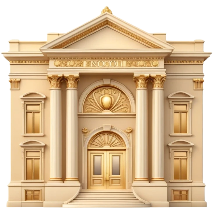 3D render of a luxury neoclassical building facade in warm beige and gold tones, premium real estate emoji style, elegant lighting, clean background, premium style emoji