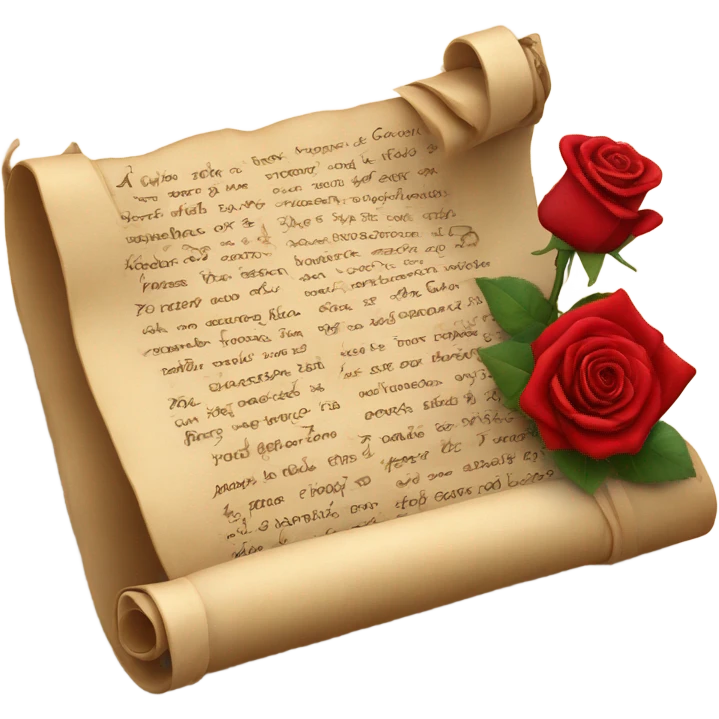 Realistic valentine poetry scroll with roses emoji