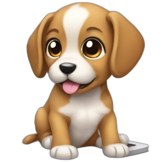 puppy that codes a program in laptop emoji