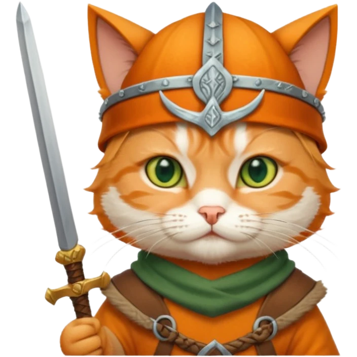 Viking Cat in viking hat holding tiny sword emoji