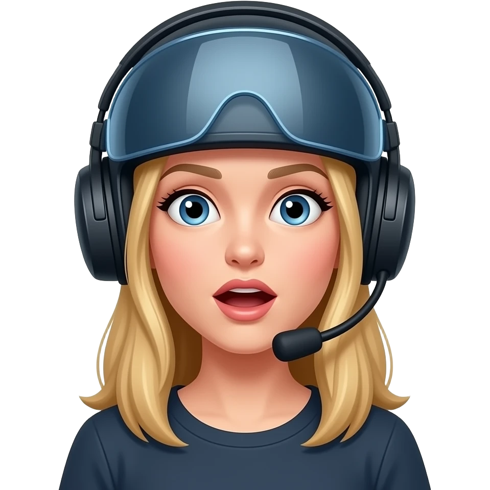 casque jeux, femme, blonde, cheveux mi-long surprise emoji