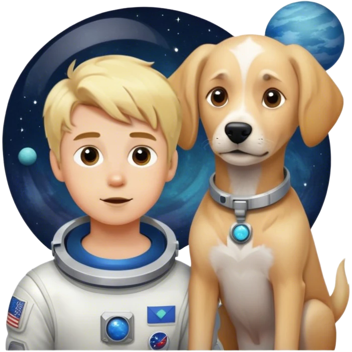 dog and blond boy in space emoji